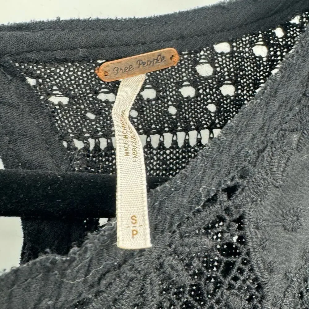 Free People Once Upon A Time Lace Bell Sleeves Top In Black Size S NWOT